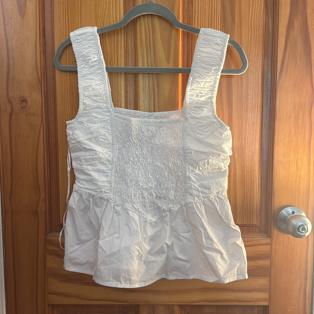 GANNI NWT White Smocked Square-Neck Tank Top